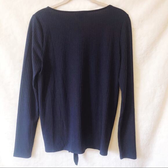 LOFT Blue Button Tie Hem Long Sleeve Shirt - Picture 3 of 12